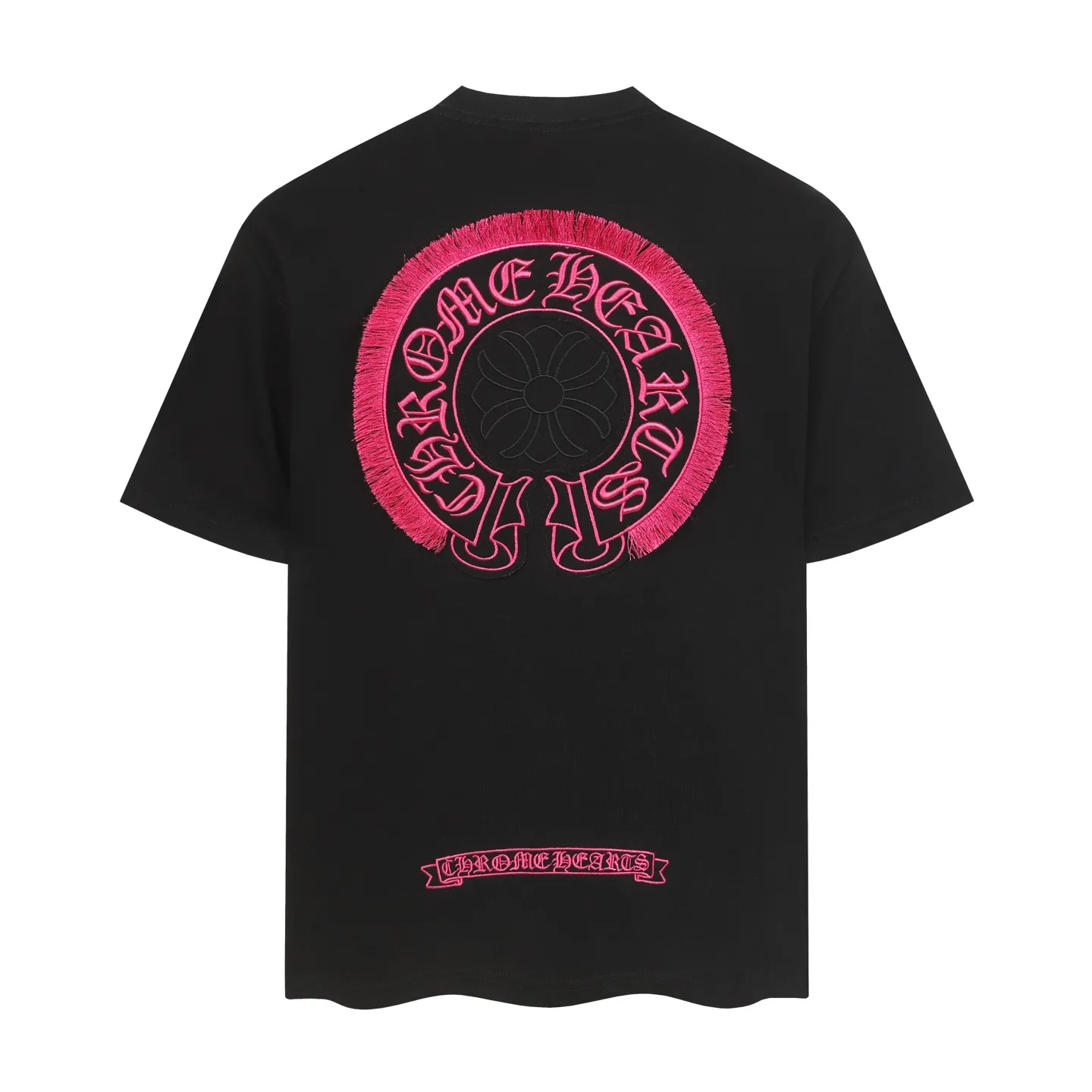 P160 💰 Actual pictures [High-end quality] Code: 8913# Color: Black White Size: S to XXL 2026ss Internet celebrity cross🔥New Chrome Hearts 320g customized fabric Chrome heart round neck short sleeves Use personalized embroidered tassel technology Loose version for men and women